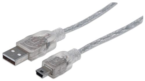 Cable USB a Mini USB MANHATTAN - 1, 8 m, USB A, Mini-USB B, Macho/Macho, Transparente