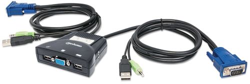 MUX KVM Mini USB 2:1 con Cables+Audio - MANHATTAN, Mini Switch KVM de 2 puertos