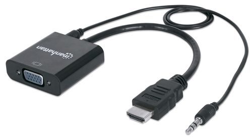 Convertidor  HDMI a VGA MANHATTAN - VGA, HDMI/3.5mm, Macho/hembra, Negro