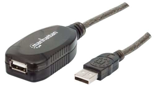 Cable USB - Extension MANHATTAN - 10 m, USB A, USB A, Macho/hembra, Negro