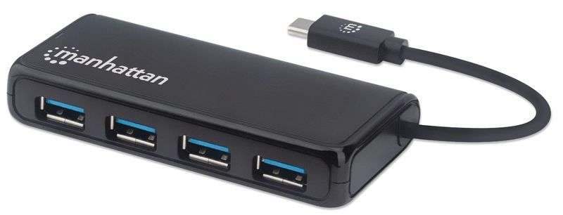 Conector-Multiple-de-4-Puertos-para-USB-MANHATTAN-164924---USB-Tipo-C-5000-Mbit-s-4-x-USB-3.0-A-Negro-4-puertos