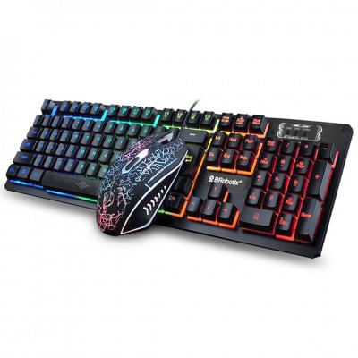 Teclado y Mouse USB RGB Negro BROBOTIX 458977 - Negro, DPI ajustables: 800 / 1600 / 2000 / 2400