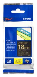 Etiqueta-negra-continua-laminada-Brother-TZE344---de-18-mm-de-ancho-x-8-mts-de-largo.-Impresion-en-dorado.