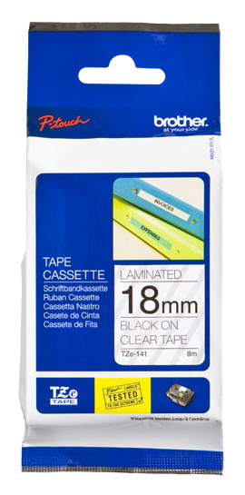 Etiqueta-clara-continua-laminada-Brother-TZE141---de-18-mm-de-ancho-x-8-mts-de-largo.-Impresion-en-negro.