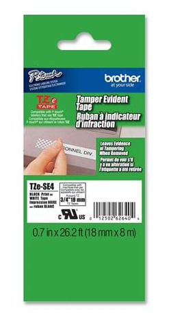 Etiqueta-blanca-continua-laminada-de-seguridad-Brother-TZESE4---de-18-mm-de-ancho-x-8-mts-de-largo.-Impresion-en-negro.