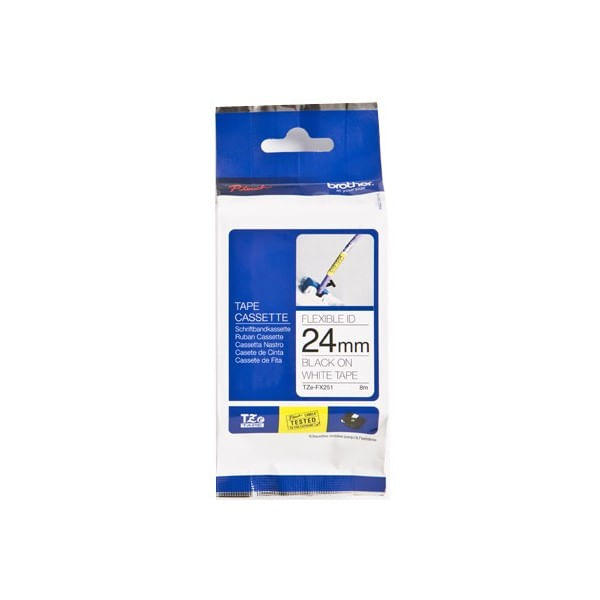 Etiqueta-blanca-continua-laminada-flexible-Brother-TZEFX251---de-24-mm-de-ancho-x-8-mts-de-largo.-Impresion-en-negro.