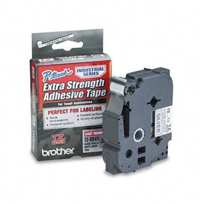 Etiqueta-plata-continua-laminada-con-adhesivo-super-resistente-Brother-TZES941---de-18-mm-de-ancho-x-8-mts-de-largo.-Impresion-en-negro.