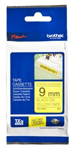 Etiqueta-amarilla-continua-laminada-con-adhesivo-super-resistente-Brother-TZES621---de-9-mm-de-ancho-x-8-mts-de-largo.-Impresion-en-negro.