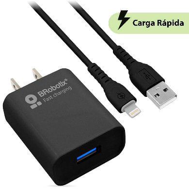 COMBO-CARGA-RAPIDA--CARGADOR-USB-V3.0---CABLE-LIGHTNING.-NEGRO--6001356----Brobotix