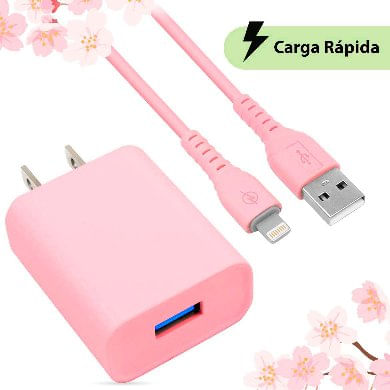 COMBO-CARGA-RAPIDA--CARGADOR-USB-V3.0---CABLE-LIGHTNING.-ROSA--6001363----Brobotix