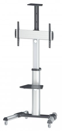461245 Soporte de aluminio tipo carrito para TV de 37 pulgadas a 86 pulgadas inclinación de -12 a 5° - rotación de TV de 90°;repisas removibles.