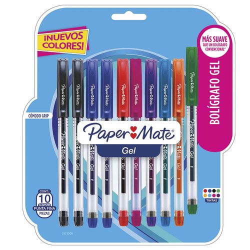 Bolígrafo de Gel Stick de 5 mm Colores Surtidos Blister con 10 Piezas Paper Mate