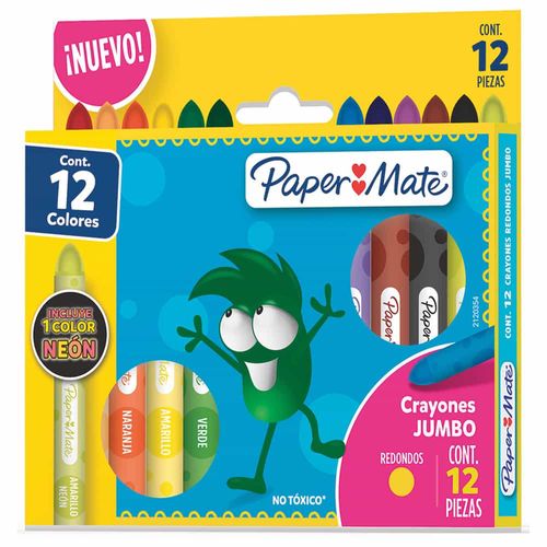 Crayón Escolar Redondo Jumbo Caja con 12 Piezas Paper Mate