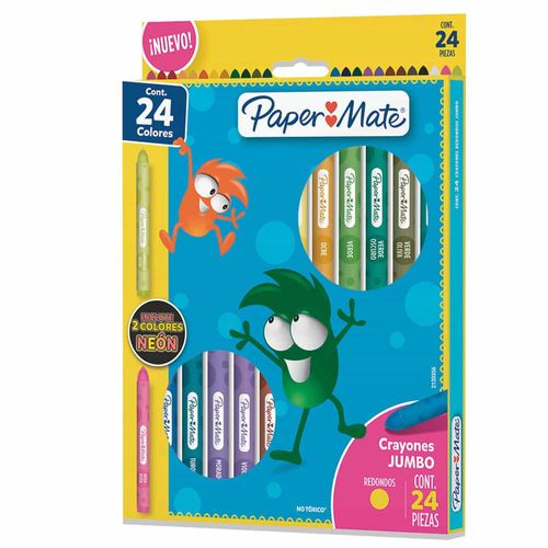 Crayón Escolar Redondo Jumbo Caja con 24 Piezas Paper Mate