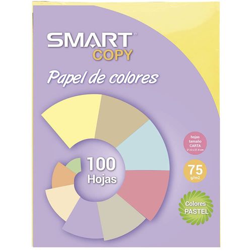 Papel Bond Tamaño Carta Colores Pastel con 100 Hojas Amarillo Smart Copy