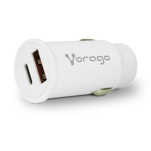 Vorago CARGADOR PARA AUTO AU-305-BK TIPO C PD 20W Y USB A QUICK CHARGE 3.0 BLANCO - Universal Carga rápida