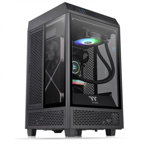 Gabinete Thermaltake The Tower 100 Black (CA-1R3-00S1WN-00) - Color Negro, Mini Torre, 3 Paneles de 4mm de Cristal Templado, Soporta Tarjetas Madre Mi