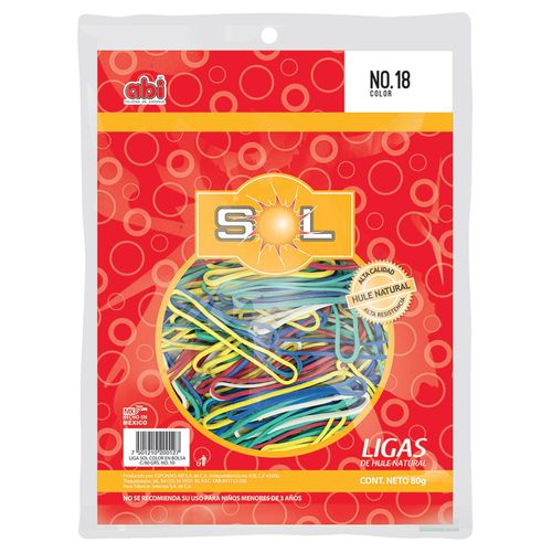 Liga de Hule Número 18 Colores con 80 g Abi