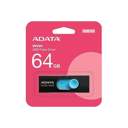 Memoria USB de 64 GB UV220 Negro con Azul Adata