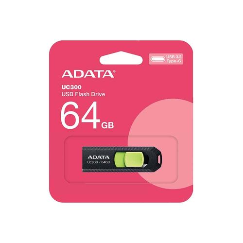 Memoria USB Tipo C de 64 GB UC300 Negro con Verde Adata UC30064GB