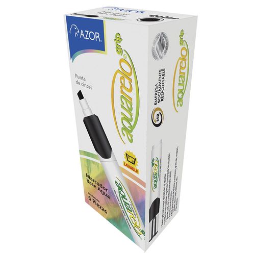 Marcador Para Colorear Grueso Negro Caja con 6 Piezas Aquarelo