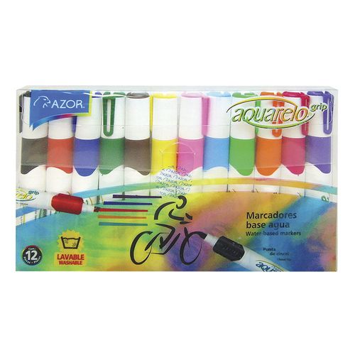 Marcador Para Colorear Grueso Colores Surtidos Estuche con 12 Piezas Aquarelo