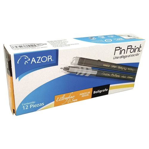 Bolígrafo Ultra Fino Color Negro Caja con 12 Piezas Punto de Aguja 0.5 mm Azor Pin Point