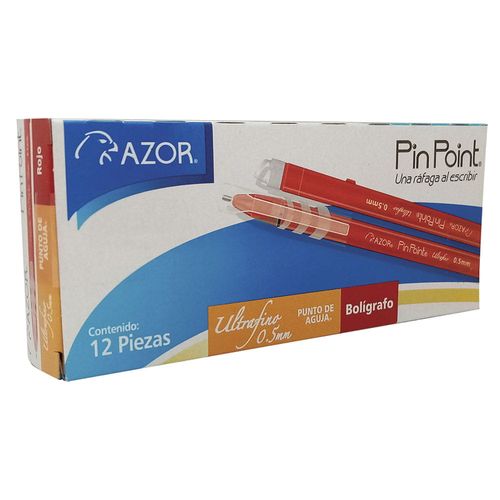 Bolígrafo Ultra Fino Color Rojo Caja con 12 Piezas Punto de Aguja 0.5 mm Azor Pin Point