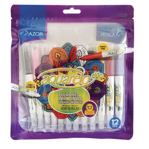 Marcador para Colorear Doble Punta Bolsa con 12 Piezas Aquarelo Junior