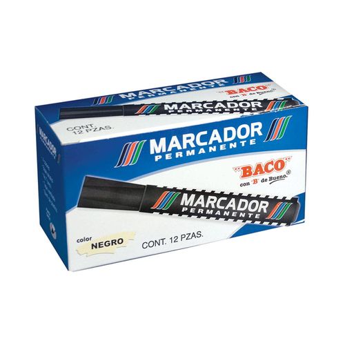 Marcador Permanente Grueso Negro Caja con 12 Piezas Baco