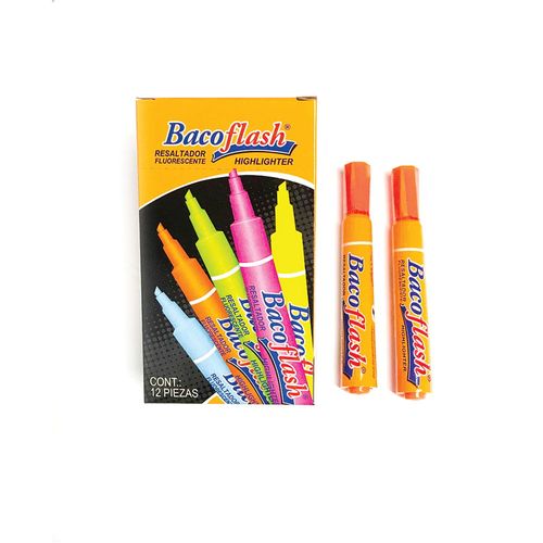 Marcador Fluorescente Grueso Naranja Caja con 12 Piezas Bacoflash