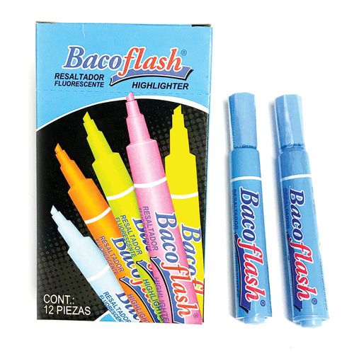 Marcador Fluorescente Grueso Azul Caja con 12 Piezas Bacoflash