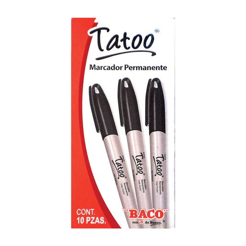 Marcador Permanente Delgado Negro Caja con 10 Piezas Tatoo