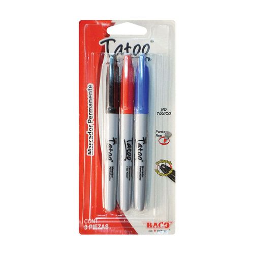 Marcador Permanente Colores Surtidos Blíster con 3 Piezas Tatoo