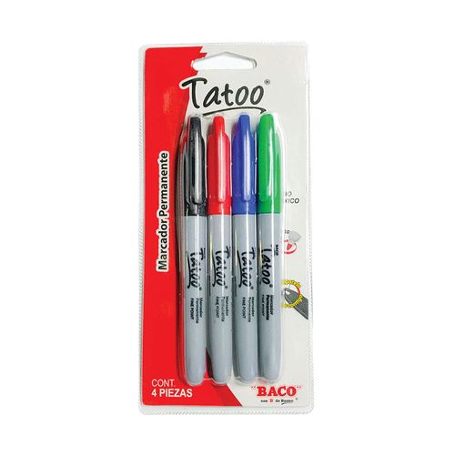 Marcador Permanente Colores Surtidos Blíster con 4 Piezas Tatoo