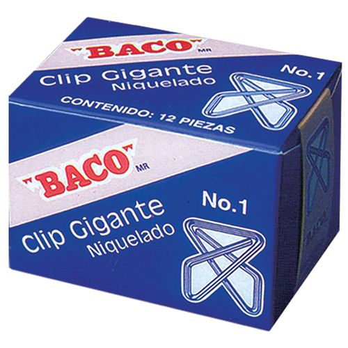Clip Inoxidable Niquelado Gigante Mariposa Número 1 Caja con 12 Piezas Baco
