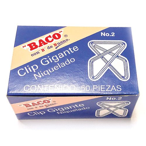 Clip Inoxidable Niquelado Gigante Mariposa Número 2 Caja con 50 Piezas Baco