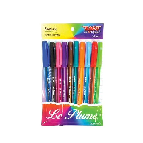 Bolígrafo Punto Mediano Stick Fashion Blíster con 10 Piezas Le Plume