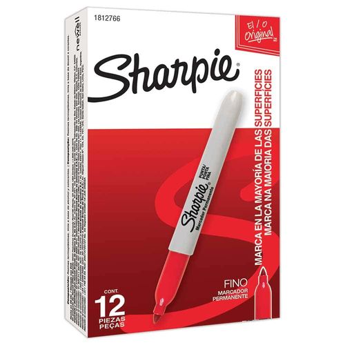 Marcador Permanente Delgado Rojo Caja con 12 Piezas Sharpie