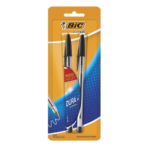 Bolígrafo Punto Mediano Stick Negro Blíster con 2 Piezas Dura + Bic