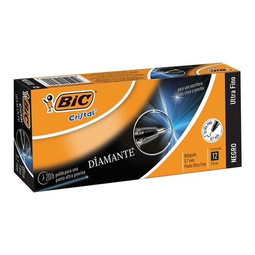 Bolígrafo Punto Ultra fino Stick Negro Caja con 12 Piezas Diamante Bic