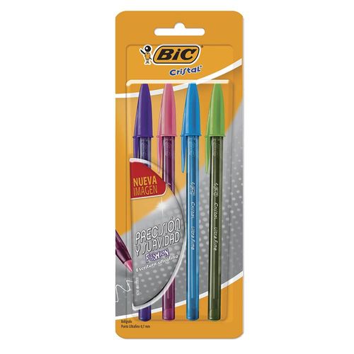 Bolígrafo Punto Ultra fino Stick Fashion Colores Surtidos Blíster con 4 Piezas Bic Precisión
