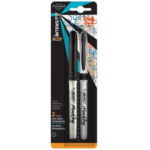 Marcador Permanente Delgado Fino y Ultra Fino Negro Blíster con 2 Piezas Intensity Bic 963850