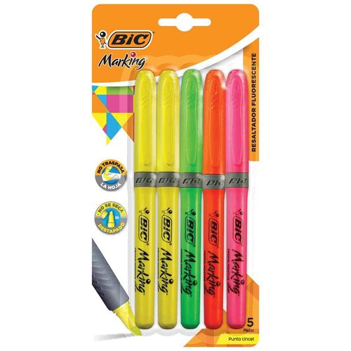 Marcatextos Fluorescente Delgado Colores Surtidos Blíster con 5 Piezas Marking Bic 965880