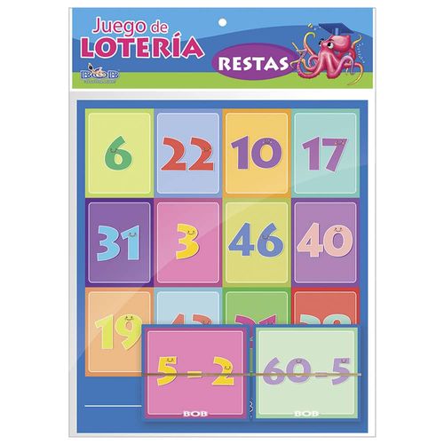 Juego de Lotería Didáctica Restas Bob