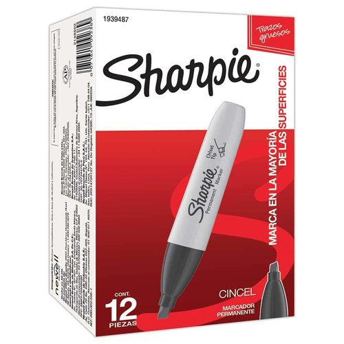 Marcador Permanente Grueso Negro Caja con 12 Piezas Sharpie Chisel