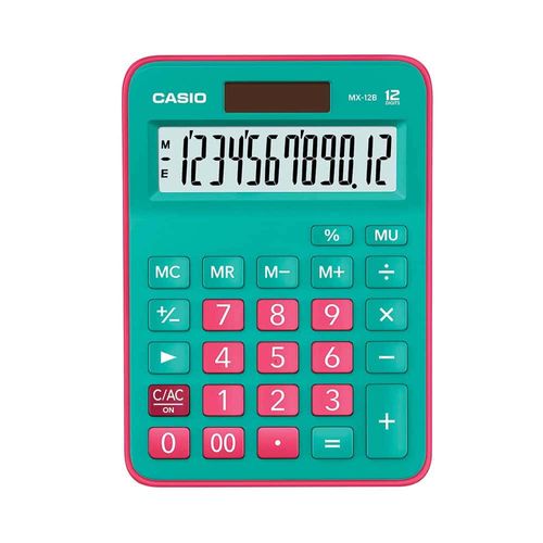 Calculadora de Escritorio de 12 Dígitos Color Verde con Rosa Casio MX-12BGNRD