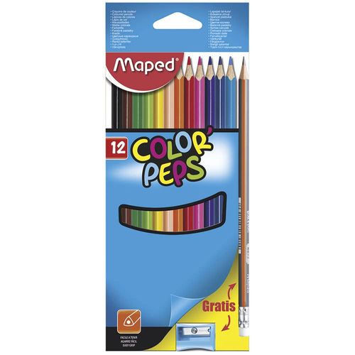 Lápices de Colores Caja con 12 Piezas Largos Triangulares Color Peps