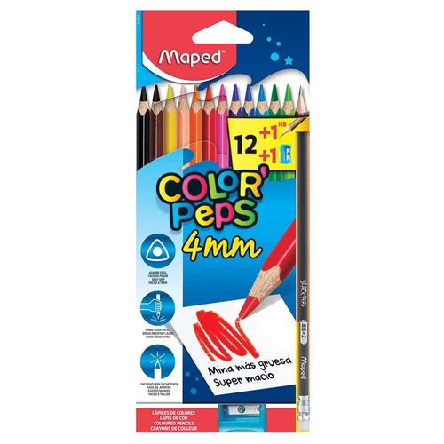 Lápices de Colores Caja con 12 Piezas Largos Triangulares de 4 mm Color Peps