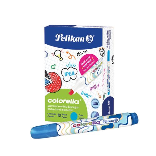 Marcador Para Colorear Grueso Azul Claro Caja con 10 Piezas Colorella Pelikan